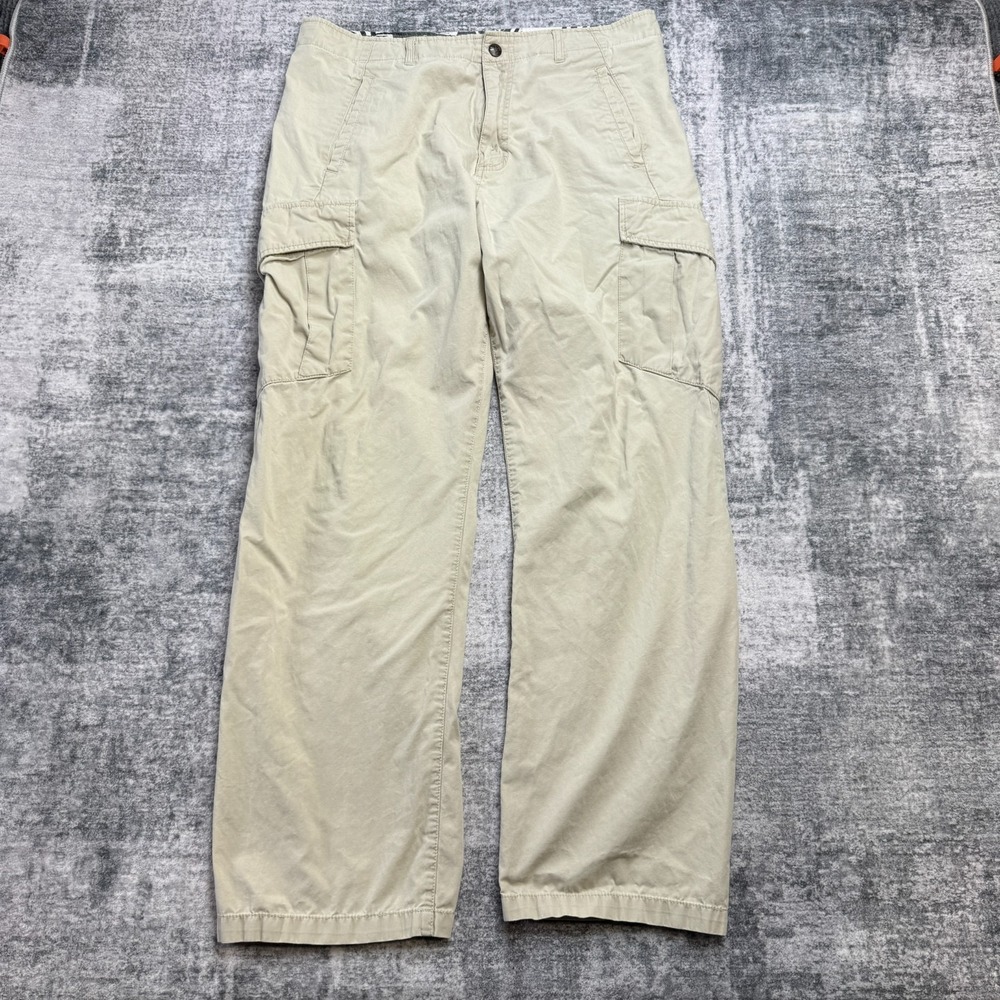 VTG Y2K Quiksilver Cargo Pants Mens 34 Light Beige Suft Skate Straight Leg Logos